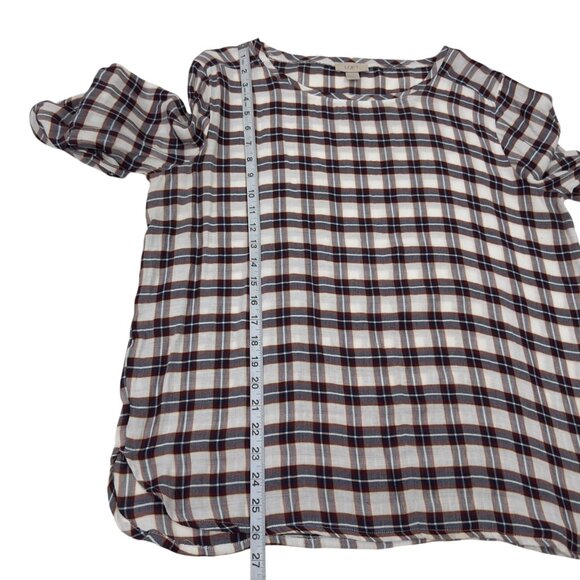 LOFT Outlet Pullover Plaid Long-Sleeve Rayon Blouse SZ L White & Multicolor - Picture 5 of 10
